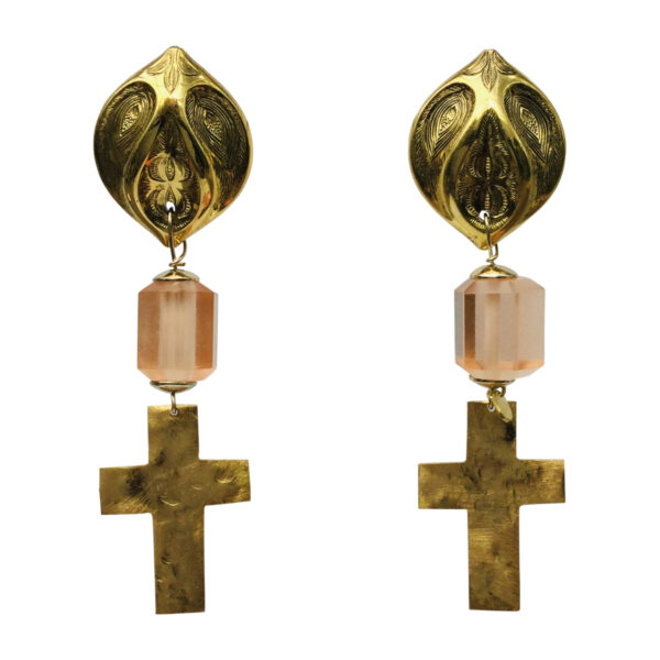 BerNice cross Brass gold plated resin semi -precious stone